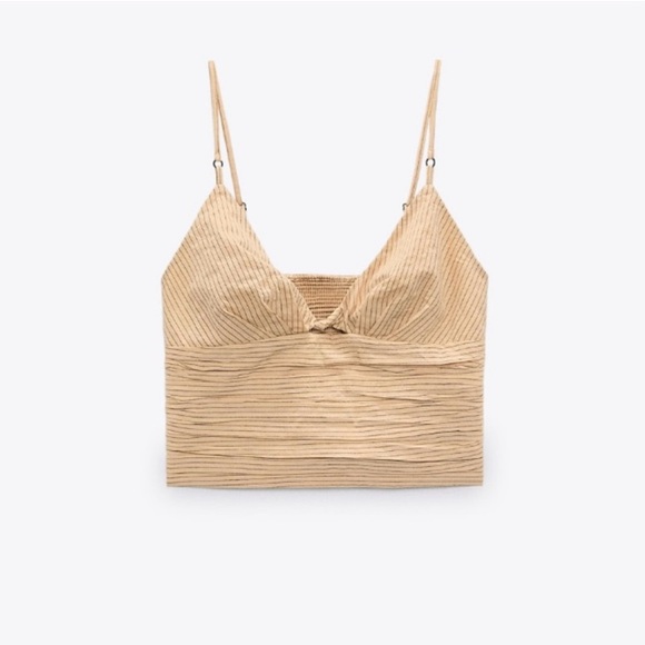 ZARA Beige Pinstripe Wrap Style Skirt & Ruched Crop Top Set – Size S - Picture 5 of 10